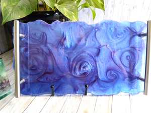 Luxury Abstract Resin Art Serving Tray with Handles, Handmade Modern Coffee <b>Table</b> <b>Vanity</b> Tray By Perfect Enterprises - Product Image 4