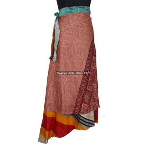 Sari Rajastani Multicapa de Seda Artística, Falda Larga Envolvente de 2 Capas, Sari de Seda Mágica Reversible, Falda Larga Envolvente, Sari de Seda Bohemio - Product Image 4