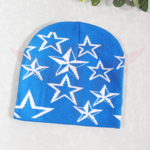 Bonnet en jacquard respirant et imperméable à motif étoile bleue, taille adulte unisexe 56-58 cm, bonnet d'hiver décontracté en laine tricotée à la machine - Product Image 1