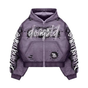 เสื้อฮู้ดซิปแบบครอปสุดฮิต ผ้าเฟรนช์เทอร์รี่เนื้อหนา ดีไซน์สั่งทำพิเศษ ประดับด้วยคริสตัล 3 มิติ สไตล์สตรีทแวร์ - Product Image 4