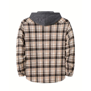 Veste en flanelle à capuche pour homme avec logo sur le devant, fermeture boutonnée, tissu doux en polyester/coton, vêtement décontracté élégant pour l'extérieur - Product Image 2