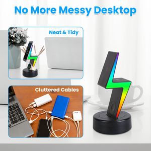 Stazione di Ricarica Wireless 3-in-1 per Magsafe con 5 Modalità di Luce RGB Compatibile con iPhone iOS 12-15 e iWatch - Product Image 2