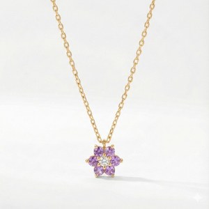 Collier délicat en améthyste, pendentif fleur miniature en améthyste violette, argent sterling 925 plaqué or 14 carats, cadeau - Product Image 6