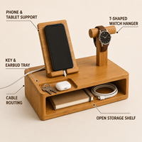 Organisateur de bureau multifonctionnel moderne en bambou, support pour téléphone, support pour tablette, support pour montre, étagère ouverte, plateau de rangement, gestion des câbles