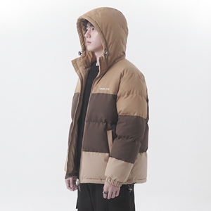 Chaqueta Acolchada con Capucha para Hombre Hawk Eye, Diseño Color Block, Abrigo de Invierno Resistente al Viento, Ropa Exterior Gruesa de Poliéster, Estilo Casual - Product Image 2
