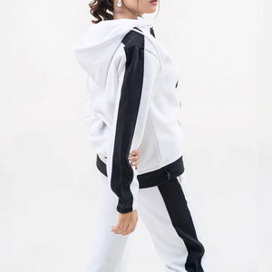 Women Plus Size Tracksuit Set White Black Color Blocking Half-<b>Zip</b> Long Sleeve Loose Fit Autumn Full Length With Side Pockets - Product Image 4