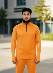 เสื้อออกกำลังกายแขนยาวสีส้มแบบซิปครึ่งตัวสำหรับผู้ชาย พร้อมขอบตัดสี แห้งเร็ว ทรงพอดีตัว ใส่ได้ทุกฤดู - Product Image 5