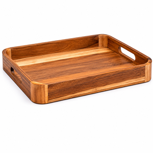 Premium Acacia Wood Serving Tray with Handles | Rectangle Wooden Breakfast Tray for Home Hotel Restaurant Kitchen Coffee <b>Table</b> - Product Image 1