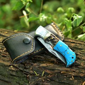 Damascus Steel Twist Industrial Grade Folding Hunting Knife Resin Handle <b>Drop</b> Point Straight Edge 58HRC Outdoor Camping ODM/OEM - Product Image 1