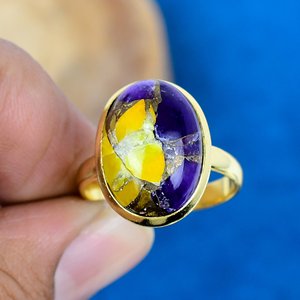 Handmade Spiny Zade Amethyst & Citrine Oval Shape Gemstone Ring 18k Gold Micron Over 925 Sterling Silver - Product Image 2