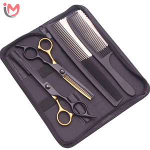 Kit Profesional de Tijeras para Cabello Negro y Dorado, 5 Piezas, Juego de Barbería con Recubrimiento de Titanio, Tijeras de Corte con Filo de Cuchilla, Venta al Por Mayor OEM - Product Image 1