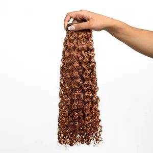 100% Remy Weft Hair Human Hair Weft Long Honey <b>Brown</b> Curly Human Hair Weft Long Curly Human Hair Customizable Size - Product Image 1