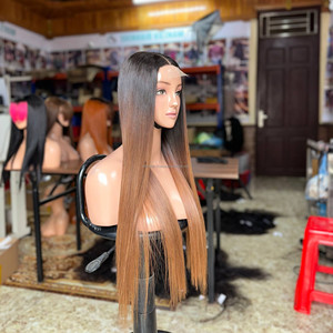 Pelucas de Cabello Humano Vietnamita Virgen de Moda, Lisas y Rectas, con Frente de Encaje Transparente, Sin Pegamento, Color Personalizado - Product Image 1