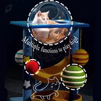 Arbre à chat moderne grand format sur le thème des planètes, avec niche en forme de capsule spatiale, plateforme multi-niveaux, poteau à gratter en corde de sisal, pour l'escalade et Noël