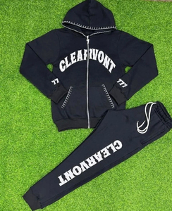 Ensemble de survêtement à capuche pour enfants Clearvont, sweat-shirt et pantalon en coton avec fermeture éclair intégrale et imprimé lettres, pour un style décontracté d'automne - Product Image 1