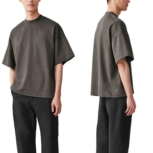 Men Oversized Short Sleeve T-Shirt Solid Color O-Neck Casual Loose Fit 100% Cotton Jersey Knitted Fabric Drop Shoulder Design - Product Image 5