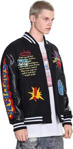 <b>Men's</b> Women's Vintage Streetwear Woolen Varsity <b>Jacket</b> Rib Knitted Pullover Stand <b>Smart</b> Casual Baseball Bomber Embroidery Front - Product Image 2