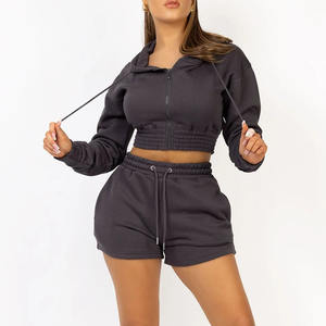 Conjunto de Shorts Deportivos para Mujer con Logotipo Personalizado al por Mayor / Conjunto Informal de Alta Calidad 100% Algodón con Sudadera Corta a Juego - Product Image 6