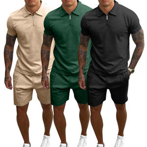 Conjunto Deportivo Personalizado con Logotipo, Camiseta Polo y Pantalones Cortos con Cremallera, Trajes de Color Sólido de Secado Rápido para Hombre - Product Image 1