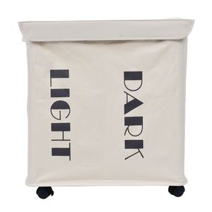 White RT Folding <b>Storage</b> <b>Laundry</b> Basket with Cover and Wheel Iron Wire Frame Collapsible Design - Product Image 1