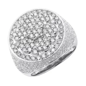 EtherStar 3.50ct Lab Grown Diamond Luxury <b>Mens</b> <b>Ring</b> <b>Gold</b> Round Cluster Halo Pave Shoulder Iced Out Signet Pinky Band - Product Image 5