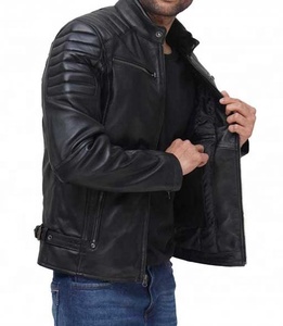 High Street Style Coated Windproof Cow Skin Leather Varsity <b>Jacket</b> Stand Collar Front Fashionable Sustainable for Autumn Men - Product Image 1