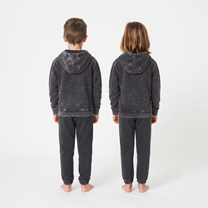 Conjunto de dos piezas de algodón con capucha y cremallera media, color gris sólido, lavado ácido, informal, personalizado, para niños, unisex, corte regular - Product Image 6