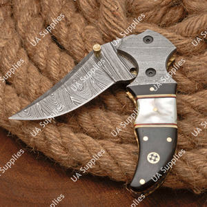 Couteau de poche pliant en acier Damas, fait main, manche exotique haut de gamme, lame ultra-affûtée à pointe tombante, DIY EDC, étui, OEM/ODM - Product Image 2