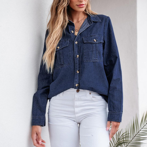 Regular Korean Woven Denim Shirts Women Vintage Single-Breasted Shirt Embroidered Bow Casual Blue <b>Top</b> Summer Autumn Spring - Product Image 4
