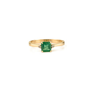 Delicate Wholesale Trendy Zambian Emerald & <b>Diamond</b> Minimal Gemstone Ring Latest 14K Yellow Gold Best Selling Jewelry Supplier - Product Image 1