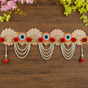 Toran de porte floral fait main, orné de perles et de roses rouges, motif œil protecteur, pour la décoration de la maison, les fêtes, Diwali, Puja, les mariages et comme cadeau. - Product Image 5