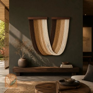 Tapisserie murale en macramé bohème vert beige à dégradé vertical pour la décoration de la maison, salon - Product Image 3