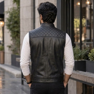 <b>Men</b> Leather <b>Vest</b> Featuring Soft Leather Material Classic Sleeveless Design Comfortable Fit Multiple Storage Pockets Strong - Product Image 2