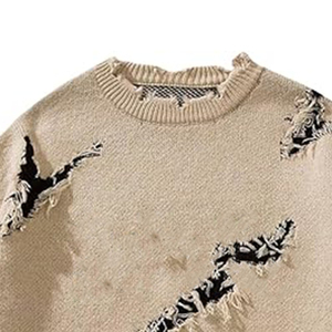 Men's Ripped Knitted <b>Pullover</b> <b>Sweater</b> Solid Color Long Sleeve Crew Neck Winter Wear Polyester/Cotton Slight Stretch - Product Image 5