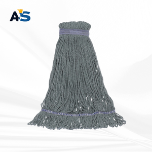 A&S Heavy Duty Grey Cotton <b>Mop</b> Head with 5" Light Purple Head Band Loop End Aluminum Pole Self-Wringer - Product Image 2