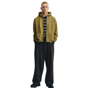 Sudadera con capucha para hombre, corte holgado, con cremallera, 100% algodón polar, color liso, ecológica, antipilling, transpirable, con bolsillos, para invierno - Product Image 2