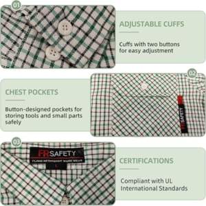 Chaquetas de Soldadura Resistentes al Fuego y Repelentes al Agua de .5 oz, NFPA2112 CAT2, con Botones a Presión, Estampado a Cuadros, Seguras, Ignífugas, FRC, con Paquete de Respirador - Product Image 2