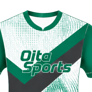 Maillot de rugby à manches courtes vert émeraude, blanc et noir, col rond, graphique, performance athlétique, vêtements de sport d'équipe, entraînement, match de rugby - Product Image 3