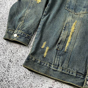 Men's <b>Denim</b> <b>Jacket</b> Casual Loose Fit Turn-down Collar Frayed Washed Blue Regular Sleeve Autumn Style - Product Image 5