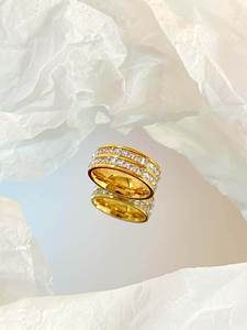 Waterproof PVD Plated Double Line Cubic Zirconia Wedding <b>Ring</b> Anti Allergy <b>Titanium</b> Steel Bride Promise Band Wholesale - Product Image 6