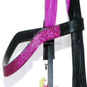 Productos de carreras ecuestres personalizados al por mayor, banda para la frente de caballo de cuero acolchada colorida con forma de onda y cristales pequeños brillantes - Product Image 1