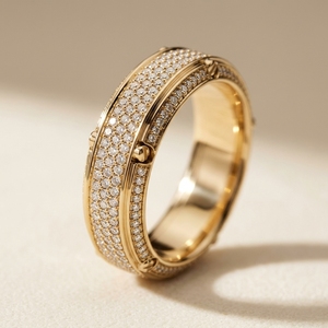Mens Aurelia Pave Triple Row <b>Sovereign</b> Lab CVD Diamond Full Iced Vault <b>Ring</b> <b>Ring</b> Statement Heavyweight Band in Yellow Gold - Product Image 4