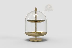 Support à gâteau de luxe à 2 niveaux en acier inoxydable écologique avec dôme en verre, idéal pour servir des friandises du Ramadan, présentation haut de gamme, couvert, pour hôtels, Israël - Product Image 3