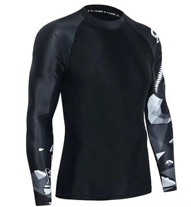 Unisex Long Sleeve Rash Guard Black with Geometric Print Quick Dry Breathable 300g Spandex Polyester Shirt - Product Image 5