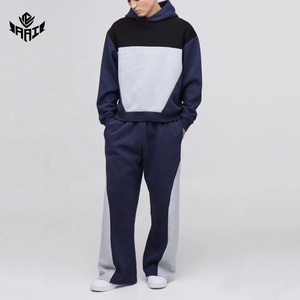 ชุดวอร์มผู้ชายแบบมีฮู้ด สีสันตัดกัน ผ้าฟลีซ เสื้อฮู้ด กางเกงจ็อกเกอร์ รับผลิตตามแบบ OEM เสื้อผ้าสตรีทแวร์ขายส่ง - Product Image 1