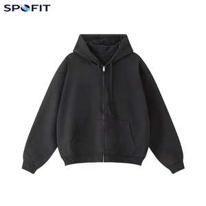 Custom Logo 440 GSM Winter Solid Oversized Terry Double Zippers Drop Shoulder Blank Cropped <b>Zip</b>-<b>Up</b> Hoodie for Men - Product Image 2