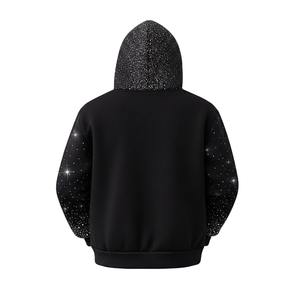 Sweat à capuche noir personnalisé pour homme, en molleton d'hiver, style streetwear, avec strass sur le capuchon et les manches - Product Image 3