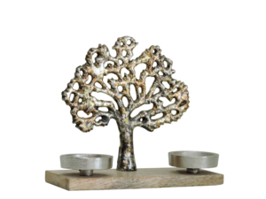 Elegant <b>Tree</b> of Life Handmade Aluminium & Wooden Base Double Tea Light Candle Stand Rustic Home Tabletop Decor for <b>Christmas</b> - Product Image 3