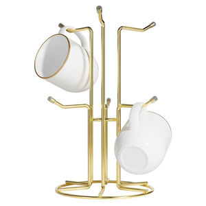 Soporte de metal para tazas con 6 ganchos, organizador de cocina, soporte para tazas, acabado dorado, material de hierro, ahorro de espacio, expositor. - Product Image 1