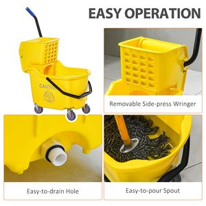 Ensemble de chariot de nettoyage commercial pliable avec seau à serpillière jaune de 34 quarts (20 L) avec essoreuse à pression latérale, poignée en acier et roues - Product Image 4